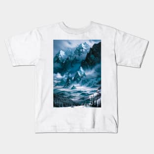 Snowy Mountains in a Fantasy Winter Setting Kids T-Shirt